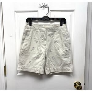 VTG Talbots Shorts Beige Bermudas Palm Tree Embroidery, Women's Size 8